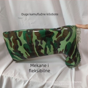 Muške kamuflažne visoke čizme za kišu; PVC gornji dio; plastični potplat; vodootporne; niski potpetica 1–3 cm.
