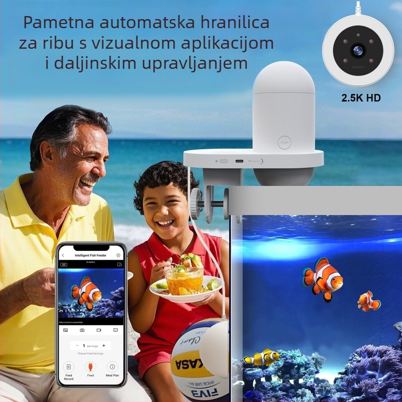 Pametna kamera za akvarij s automatnim hranjenjem - Daljinski upravljanje putem aplikacije, HD hranjenje (Plastika; Model: Smart Fish Feeder; Marka: Heto; Namijenjeno za akvarije)