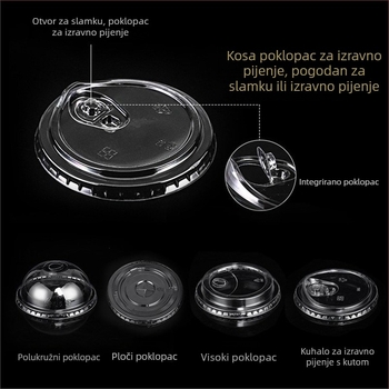 Bailai PET jednokratna čaša za hladna pića, prozirna s poklopcem, 401–500 ml, za čaj s mlijekom, kavu i čaj od limuna