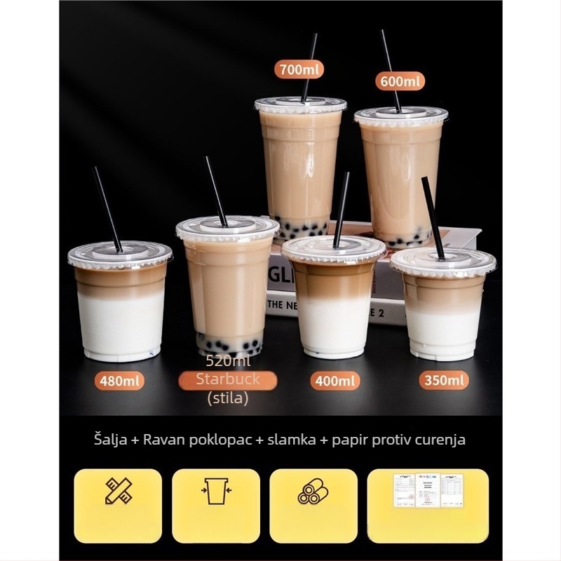 Bailai PET jednokratna čaša za hladna pića, prozirna s poklopcem, 401–500 ml, za čaj s mlijekom, kavu i čaj od limuna