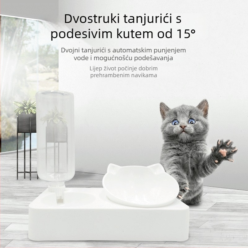 Dvostruka posuda za kućne ljubimce: mačka i pas, s automatskim dopunjavanjem vode, PP materijal, Little One marka