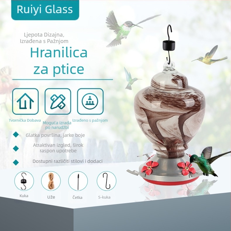Staklena hranilica za ptice, viseća vanjska, premazana površina — Ruiyi Glass (Materijal: staklo; Brand: Ruiyi Glass; Površina: obojana; Pogodno za akvarij)