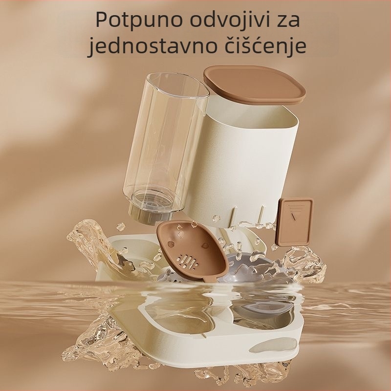Posuda za mačke s automatskim hranjenjem i dispenzerom vode, dvostruka zdjela, staklena (Materijal: obična stakla; Podrijetlo: Drugo; Kategorija: Hrana za kućne ljubimce; Ciljana vrsta: Mačka)