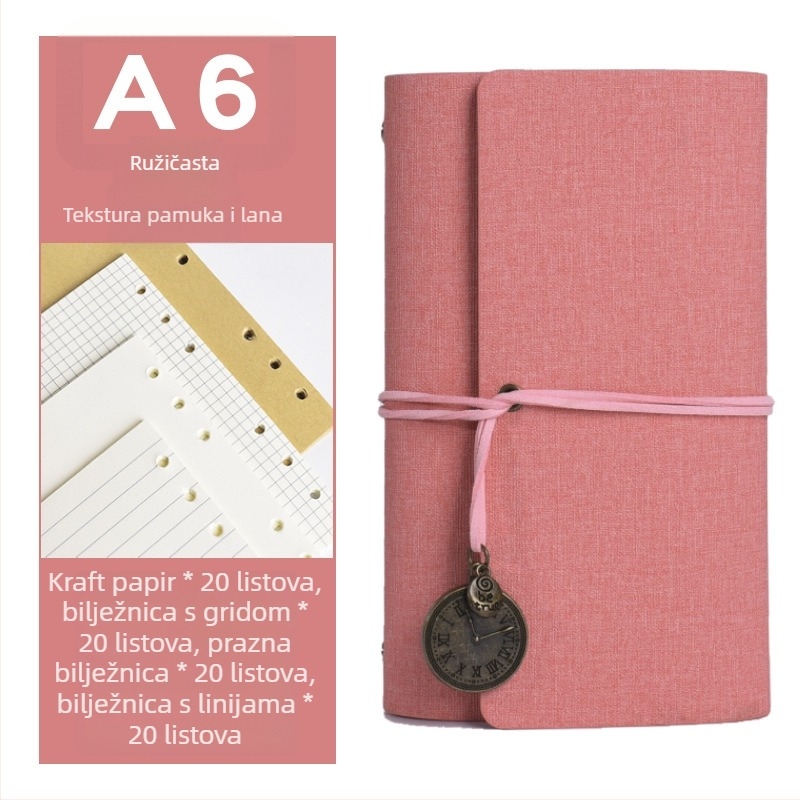 Bilježnica s odvojivim listovima, kožna imitacija korice, Dowling papir, 160 stranica, nostalgični retro stil