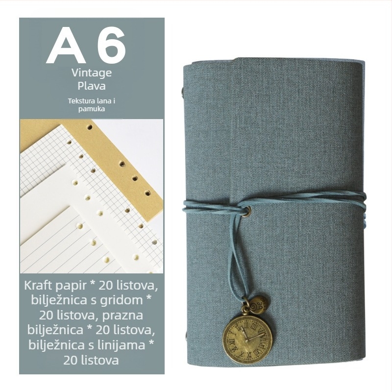 Bilježnica s odvojivim listovima, kožna imitacija korice, Dowling papir, 160 stranica, nostalgični retro stil