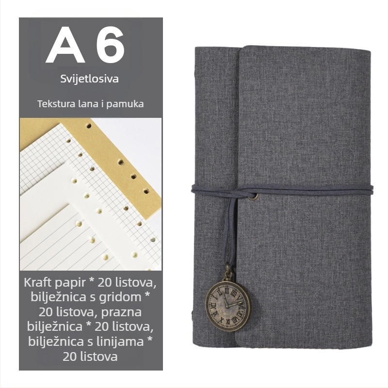 Bilježnica s odvojivim listovima, kožna imitacija korice, Dowling papir, 160 stranica, nostalgični retro stil