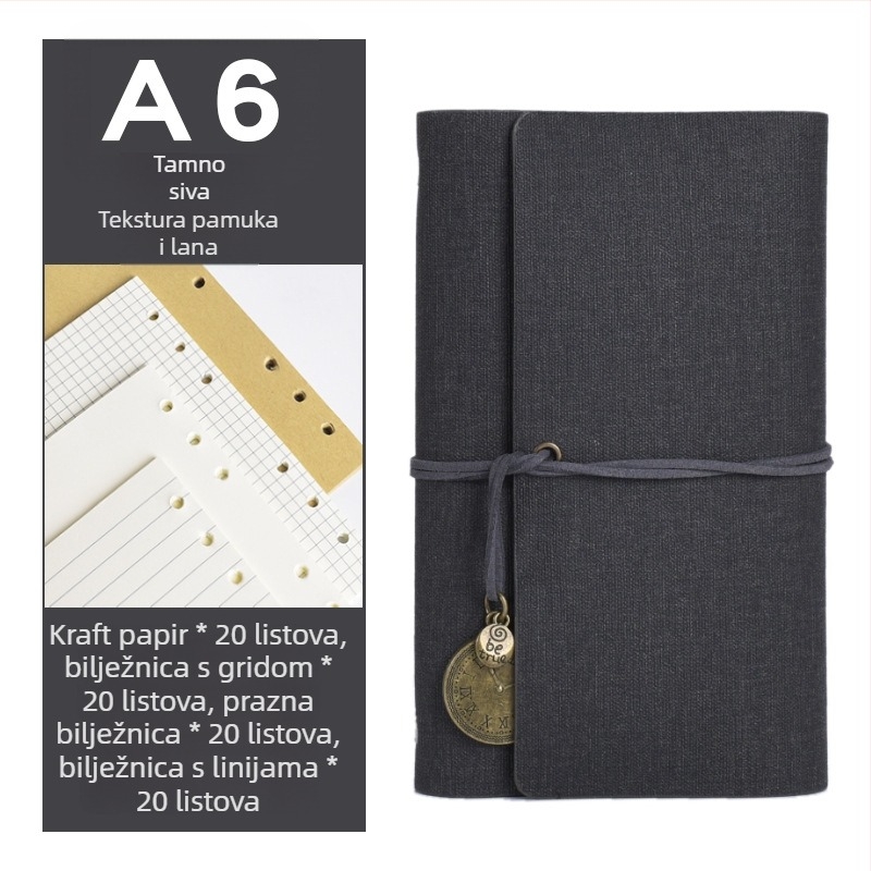 Bilježnica s odvojivim listovima, kožna imitacija korice, Dowling papir, 160 stranica, nostalgični retro stil