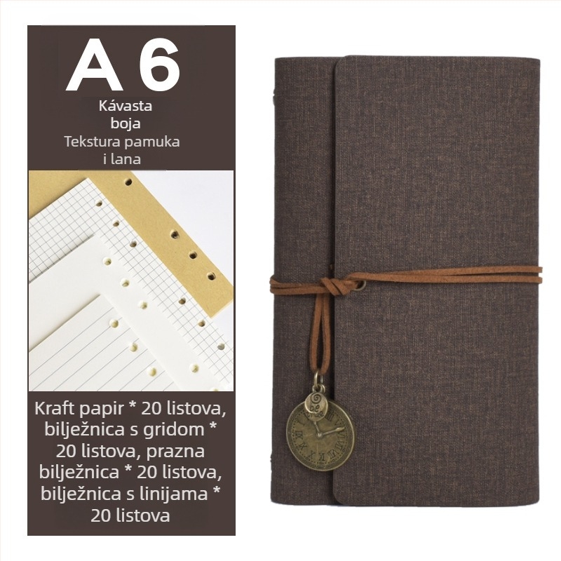 Bilježnica s odvojivim listovima, kožna imitacija korice, Dowling papir, 160 stranica, nostalgični retro stil