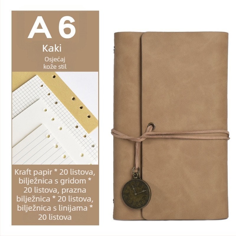 Bilježnica s odvojivim listovima, kožna imitacija korice, Dowling papir, 160 stranica, nostalgični retro stil