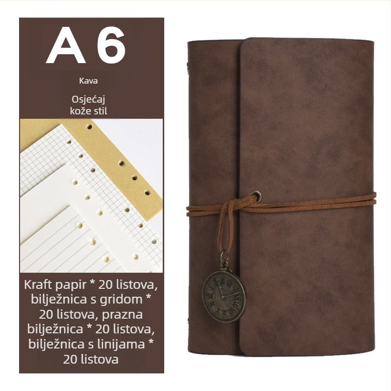 Bilježnica s odvojivim listovima, kožna imitacija korice, Dowling papir, 160 stranica, nostalgični retro stil