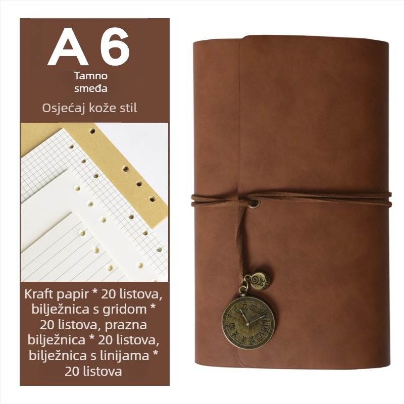 Bilježnica s odvojivim listovima, kožna imitacija korice, Dowling papir, 160 stranica, nostalgični retro stil