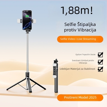 Selfie štap s integriranim podnim stativom (X6 proširena verzija) – nehrđajući čelik + ABS, Bluetooth daljinski upravljač, stabilizacija slike, mogućnost prilagodbe
