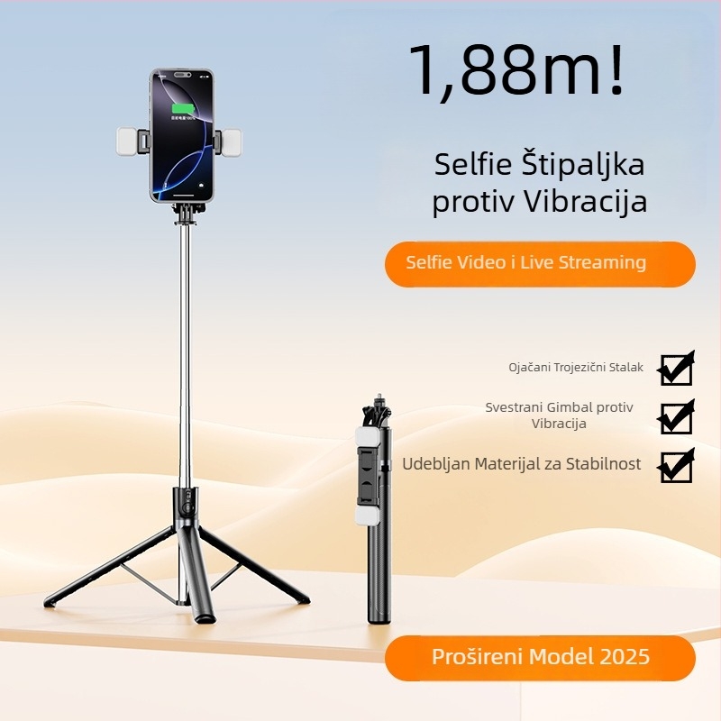 Selfie štap s integriranim podnim stativom (X6 proširena verzija) – nehrđajući čelik + ABS, Bluetooth daljinski upravljač, stabilizacija slike, mogućnost prilagodbe