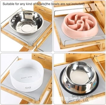 Drveni stalak za posude za mačke, podesiva visina, zaštita vrata, Chenjia