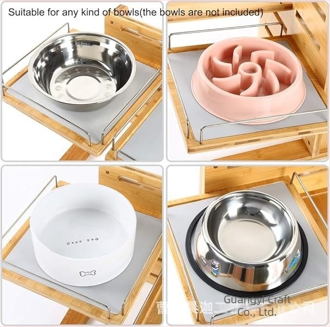 Drveni stalak za posude za mačke, podesiva visina, zaštita vrata, Chenjia