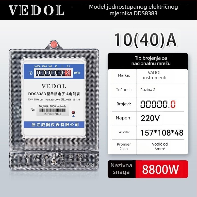 Digitalni pametni elektromjer 220V, jednofazni, za stambenu upotrebu