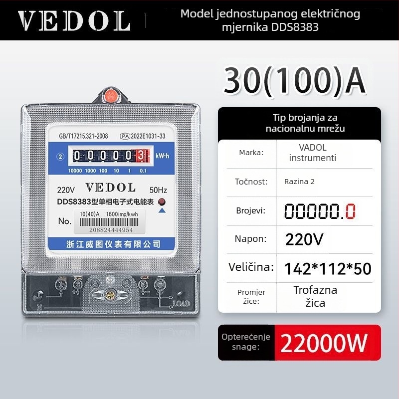 Digitalni pametni elektromjer 220V, jednofazni, za stambenu upotrebu