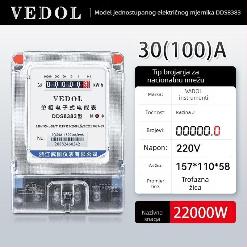 Digitalni pametni elektromjer 220V, jednofazni, za stambenu upotrebu