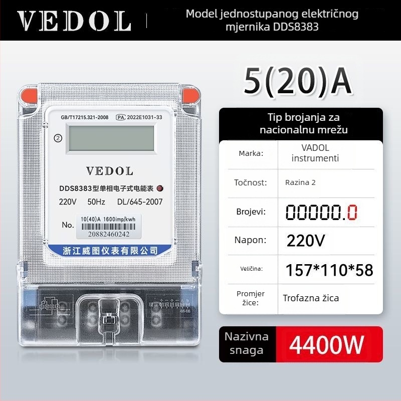 Digitalni pametni elektromjer 220V, jednofazni, za stambenu upotrebu