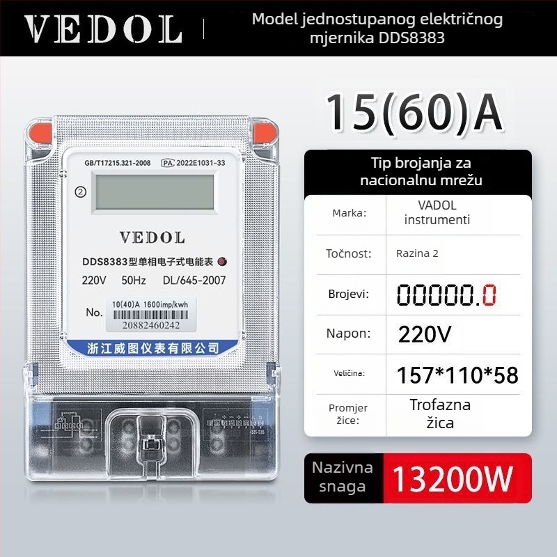 Digitalni pametni elektromjer 220V, jednofazni, za stambenu upotrebu