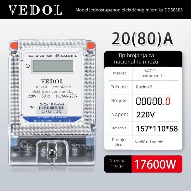 Digitalni pametni elektromjer 220V, jednofazni, za stambenu upotrebu