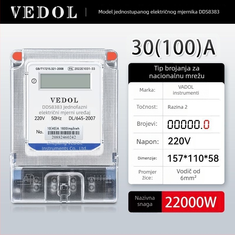 Digitalni pametni elektromjer 220V, jednofazni, za stambenu upotrebu