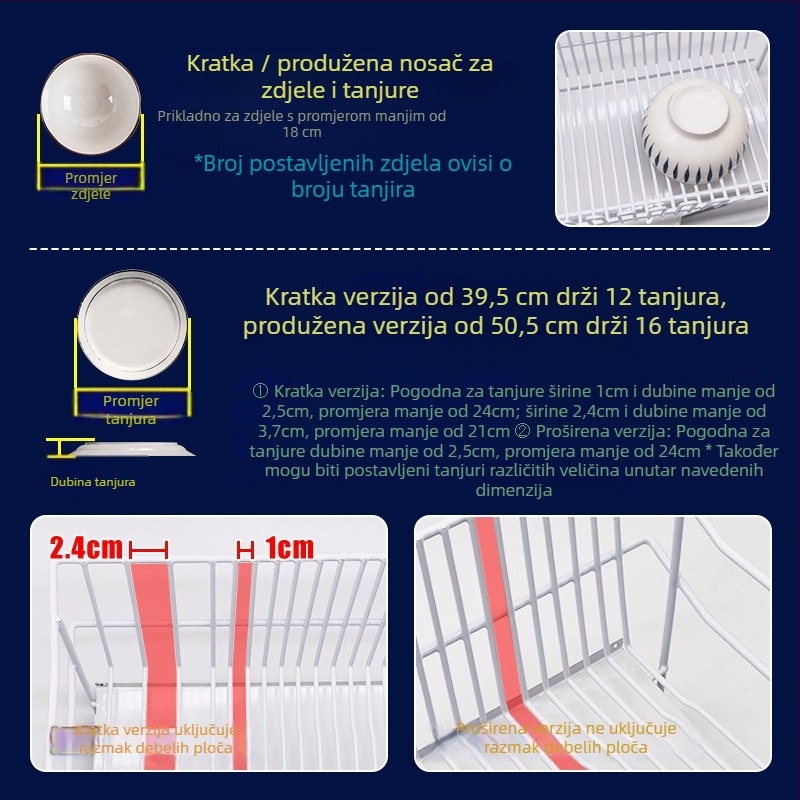 Odvodni stalak za posuđe za sudoper od nehrđajućeg čelika 304, kuhinjski stolni model, jednostavan i moderan stil