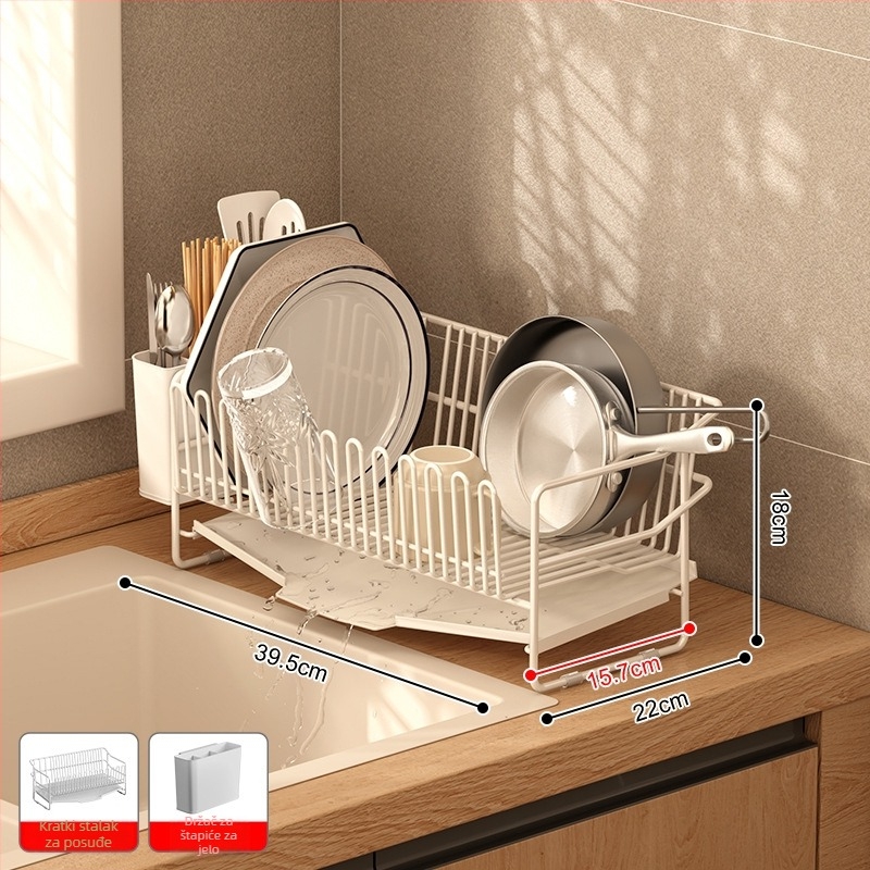Odvodni stalak za posuđe za sudoper od nehrđajućeg čelika 304, kuhinjski stolni model, jednostavan i moderan stil
