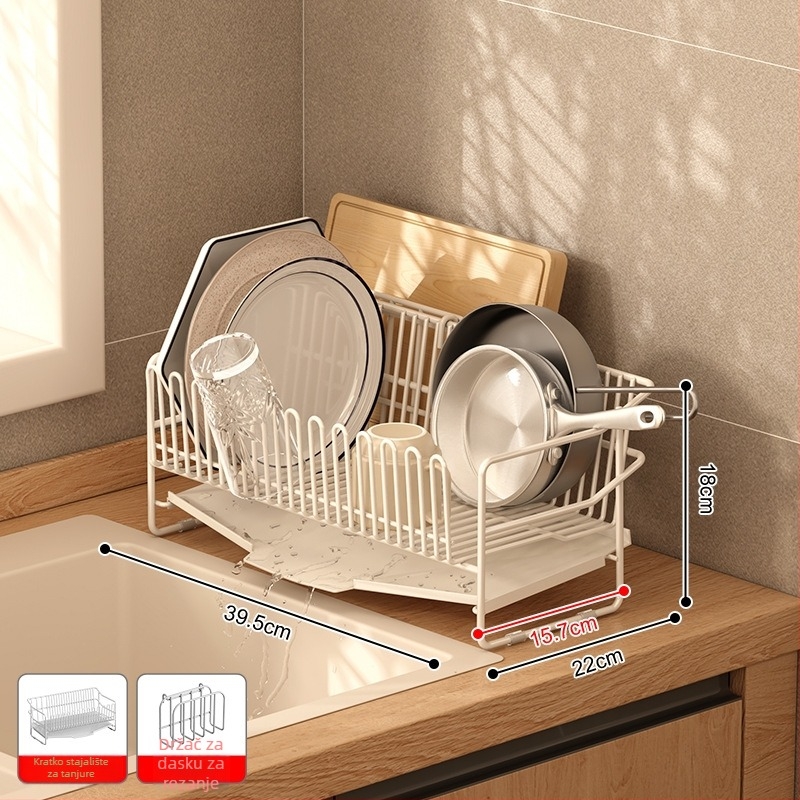 Odvodni stalak za posuđe za sudoper od nehrđajućeg čelika 304, kuhinjski stolni model, jednostavan i moderan stil