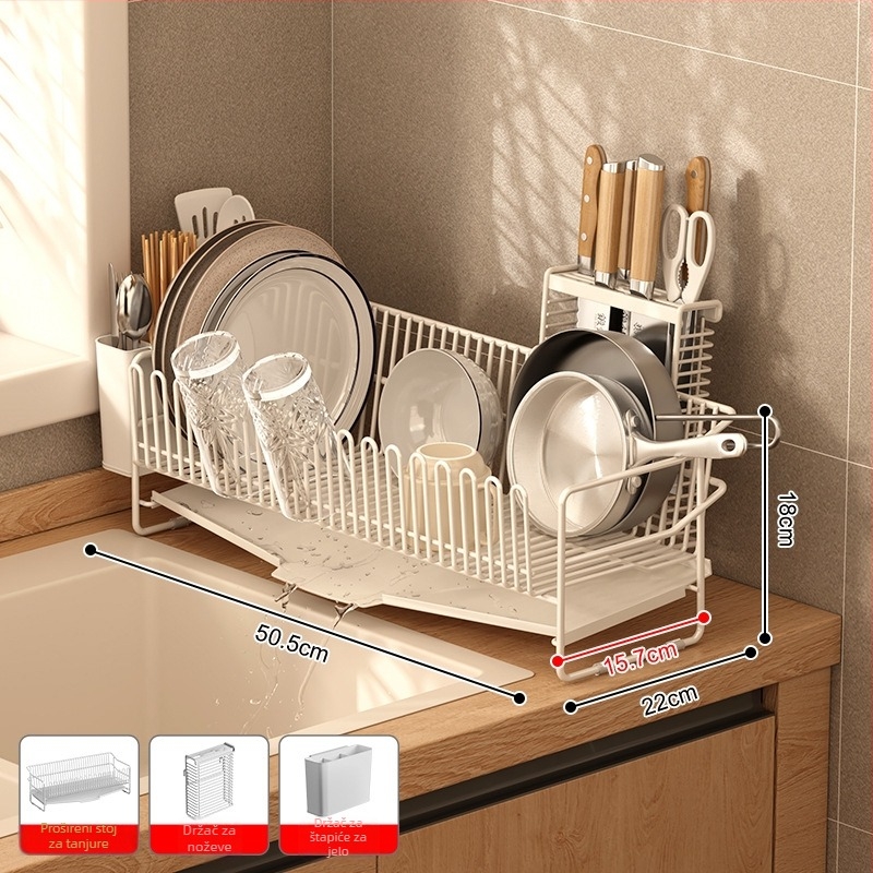 Odvodni stalak za posuđe za sudoper od nehrđajućeg čelika 304, kuhinjski stolni model, jednostavan i moderan stil