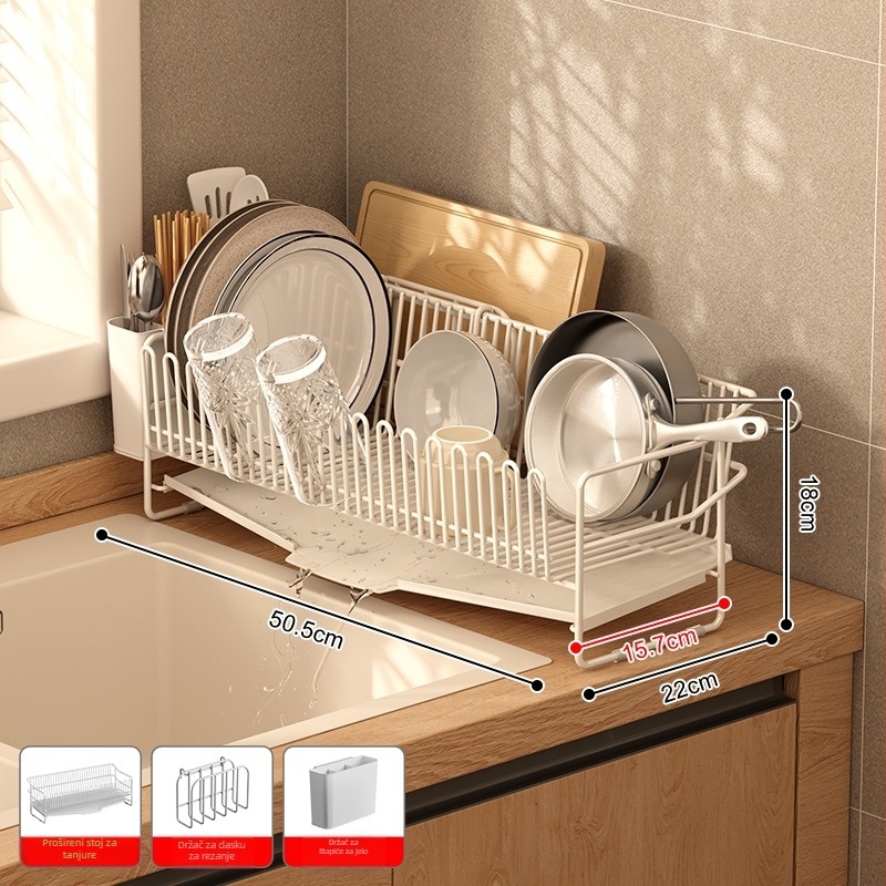 Odvodni stalak za posuđe za sudoper od nehrđajućeg čelika 304, kuhinjski stolni model, jednostavan i moderan stil
