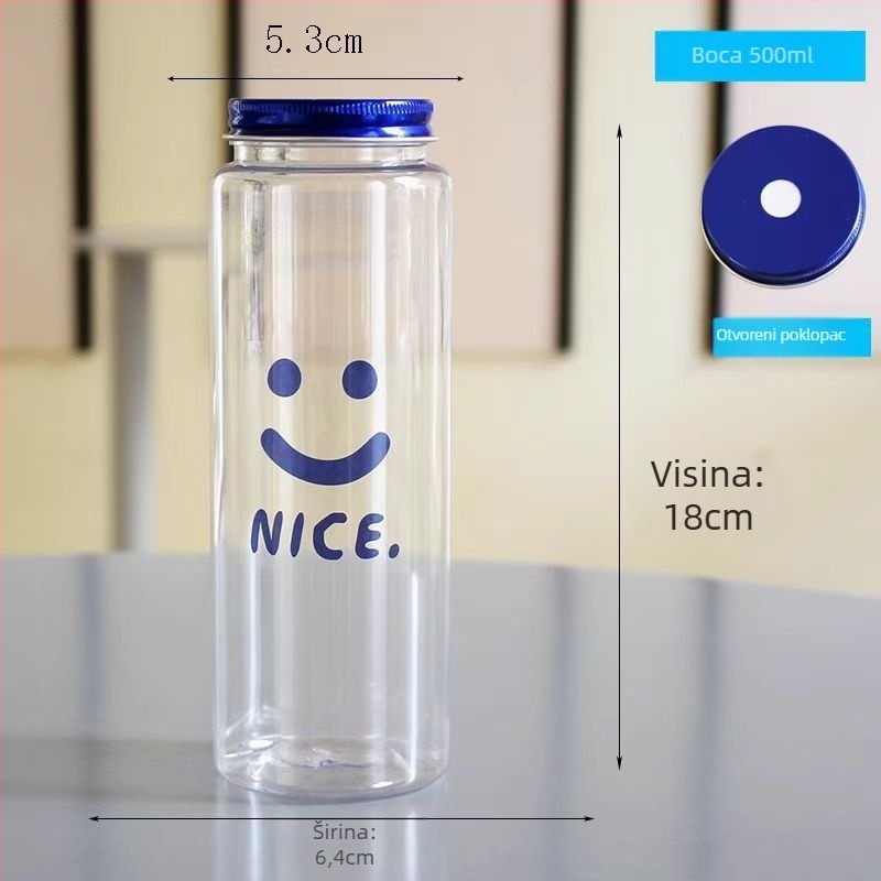 Jednokratna boca za mliječni čaj s poklopcem, okrugla PET boca za napitke, 350–500 ml, moguć ispis logotipa