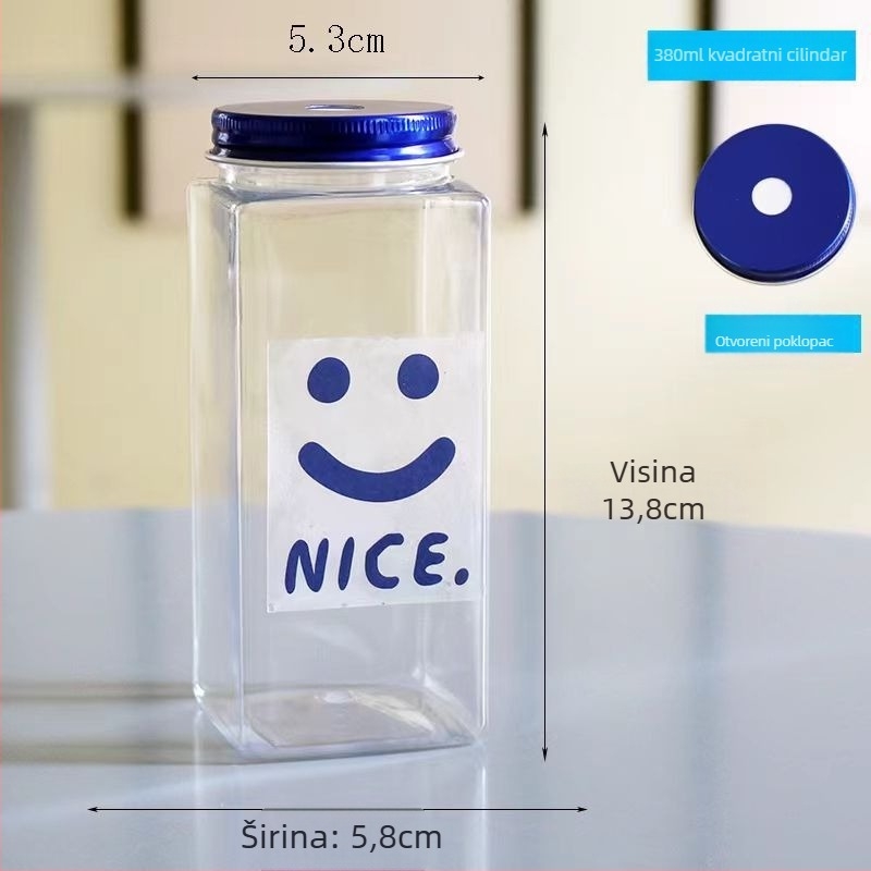 Jednokratna boca za mliječni čaj s poklopcem, okrugla PET boca za napitke, 350–500 ml, moguć ispis logotipa