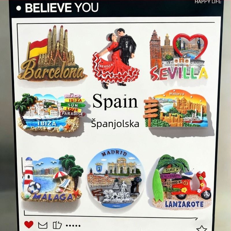 Magneti za hladnjak od smole — oslikani, prilagodljivi, suveniri s putovanja Madrid i Barcelona, mogućnost otiska logotipa