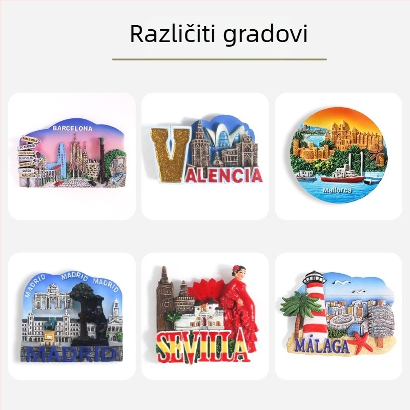 Magneti za hladnjak od smole — oslikani, prilagodljivi, suveniri s putovanja Madrid i Barcelona, mogućnost otiska logotipa