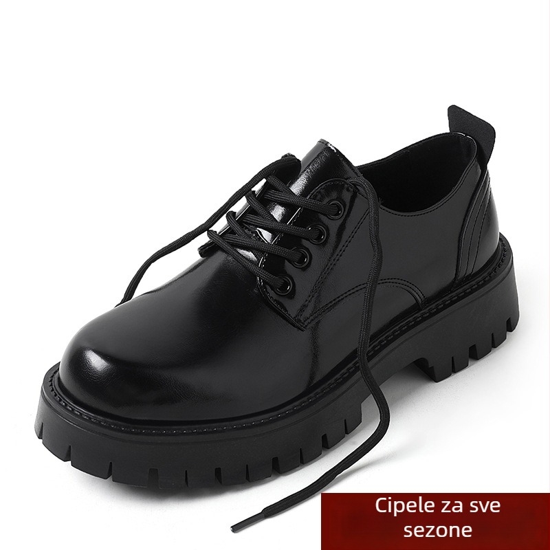 Muške kožne cipele, dvostruka kravlja koža, PU podstava, vezanje, okrugli vrh, gumeni potplat