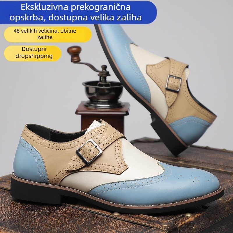 Muške kožne cipele – Brogue stil, poslovno-ležernog stila, PU gornji dio, gumeni potplat, uski nos, zatvaranje kopčom