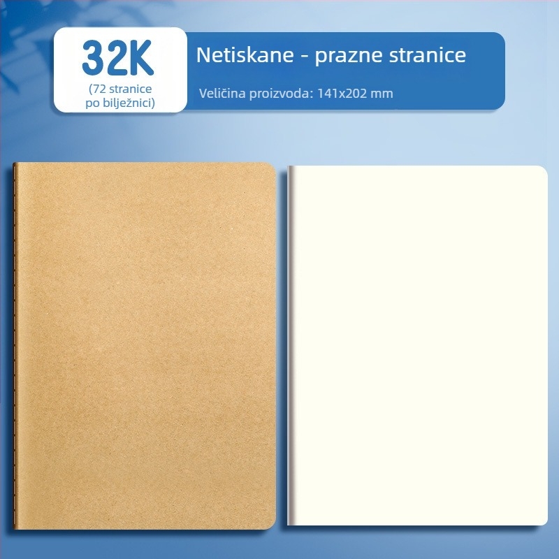Velika bilježnica sa šivanom uvezom, stranice prazne, s linijama i mrežicama, bijeli papir, više od 400 stranica, za učenike i crtanje