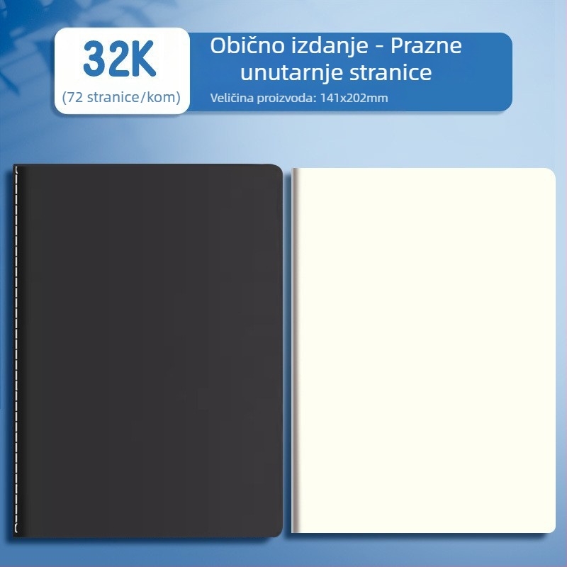 Velika bilježnica sa šivanom uvezom, stranice prazne, s linijama i mrežicama, bijeli papir, više od 400 stranica, za učenike i crtanje