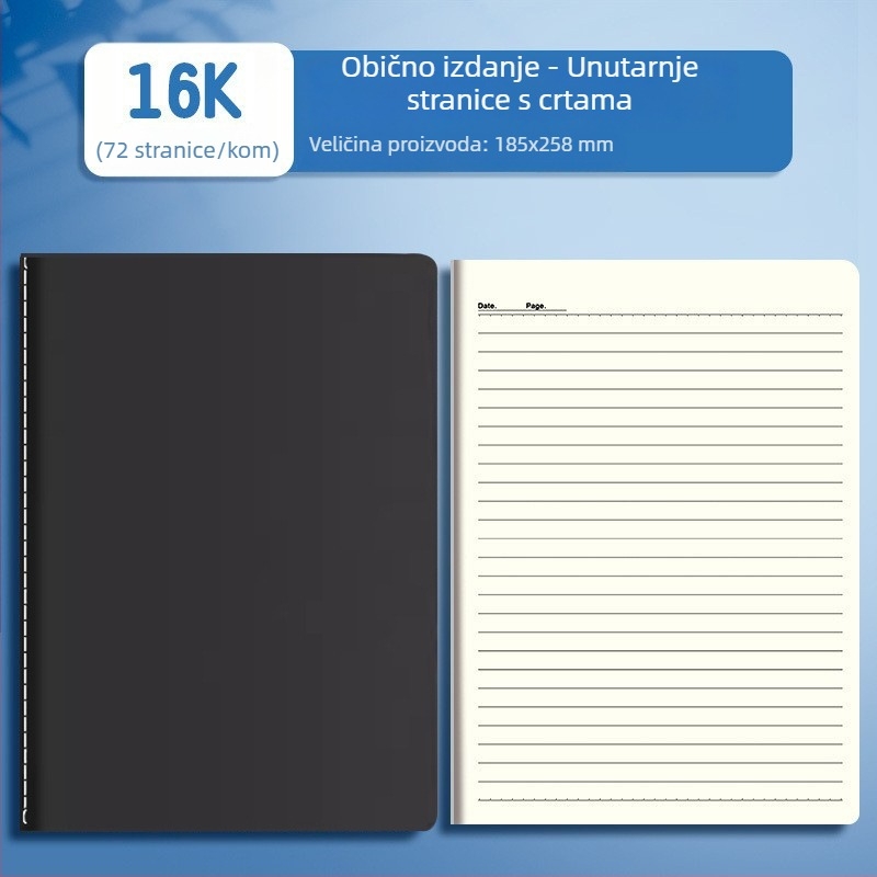 Velika bilježnica sa šivanom uvezom, stranice prazne, s linijama i mrežicama, bijeli papir, više od 400 stranica, za učenike i crtanje