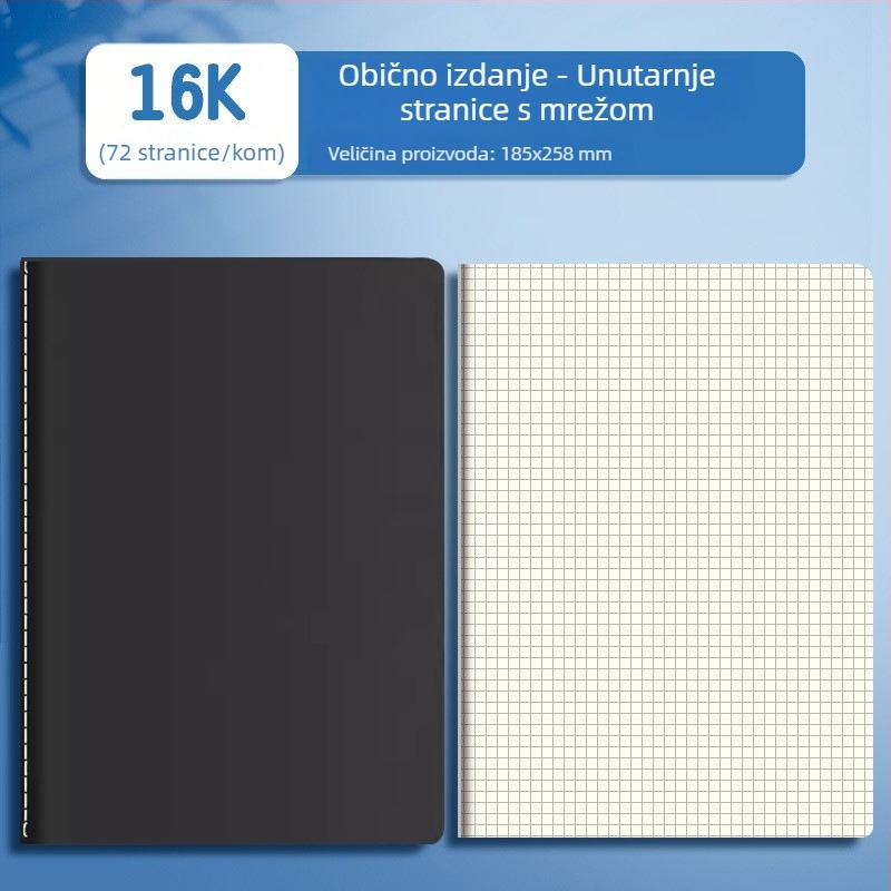 Velika bilježnica sa šivanom uvezom, stranice prazne, s linijama i mrežicama, bijeli papir, više od 400 stranica, za učenike i crtanje