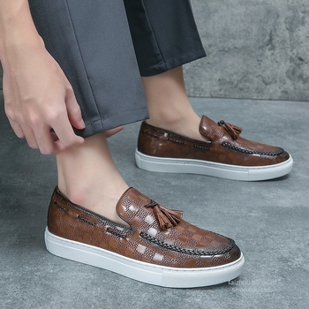 Muške cipele s resicama od umjetne kože, uski špicasti nos, slip-on, gumena potplat, PU podstava, poslovni stil