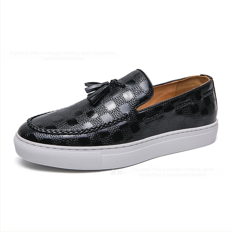 Muške cipele s resicama od umjetne kože, uski špicasti nos, slip-on, gumena potplat, PU podstava, poslovni stil