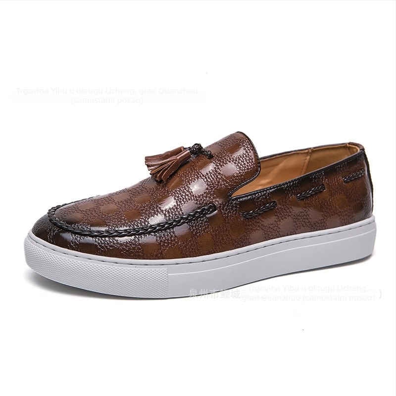 Muške cipele s resicama od umjetne kože, uski špicasti nos, slip-on, gumena potplat, PU podstava, poslovni stil