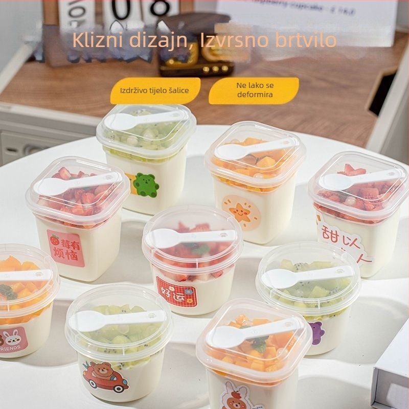 Dvostruka čaša mlijeka s poklopcem – čaša za puding/jogurt, okruglog oblika, PP, kapacitet 1 L ili više, mikrovalna sigurna