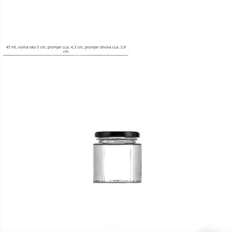 Šesterokutna staklena staklenka s poklopcem, pogodna za med, čili umak i limun džem