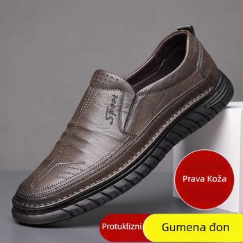 Muški loaferi od prave kože, prozračan gornji dio, bez pertli, okrugli vrh, gumeni potplat