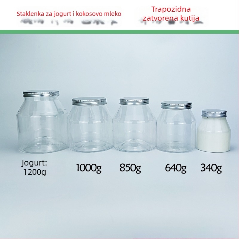 Jogurt posuda s trapeznim pakiranjem, prozirna PET posuda, PVC plast, posuda za začine, kapacitet 1000 ml+