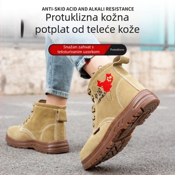 Muške radne cipele s čeličnim prstom, otporne na probijanje i udarce, od suede teleće kože, srednje visoke