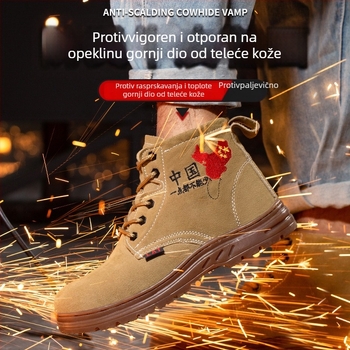 Muške radne cipele s čeličnim prstom, otporne na probijanje i udarce, od suede teleće kože, srednje visoke
